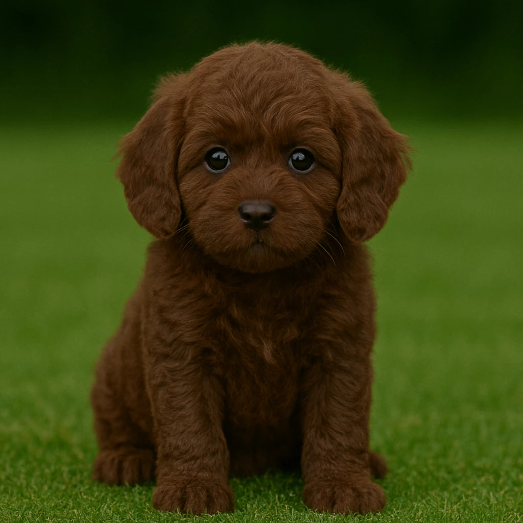 A light Brown Cavapoo with a wavy, cafe-au-lait colored coat.
