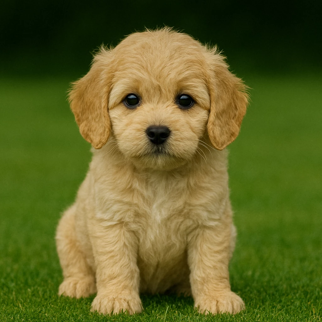 A Tan Cavapoo puppy with a light fawn-colored coat, often seen in tricolor patterns